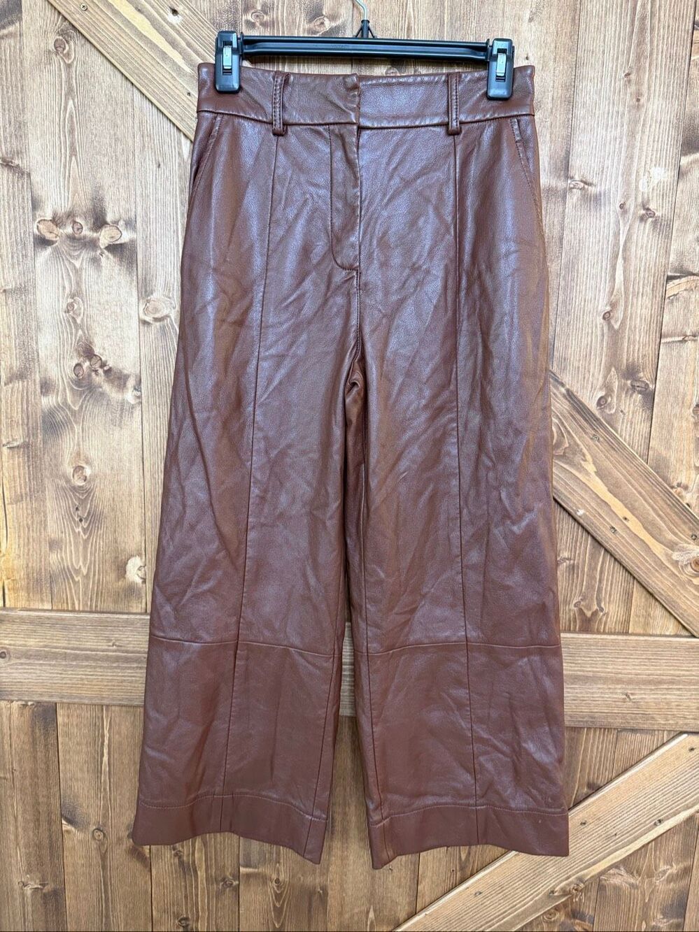 Jason Wu Collective Women’s Size 0 Brown Faux Leather High Rise Cropped Pants (9